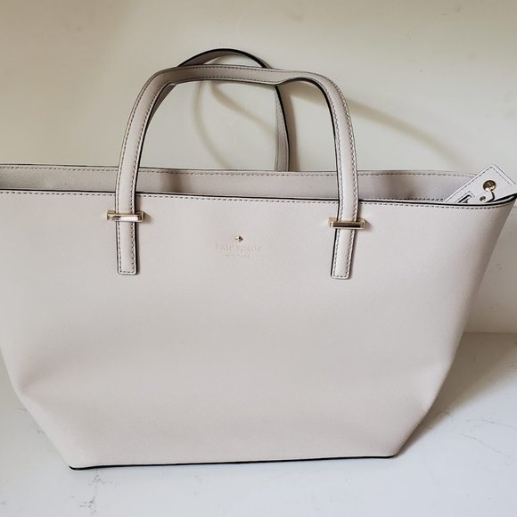 Kate Spade New York Saffiano Cream Leather Tote Bag Large